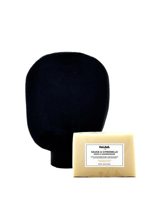 skin exfoliation glove and soap 